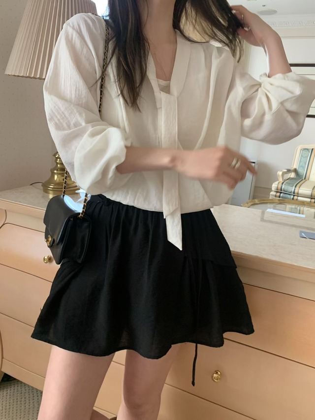 (予約) mellounge  / Tie wrap blouse 2color