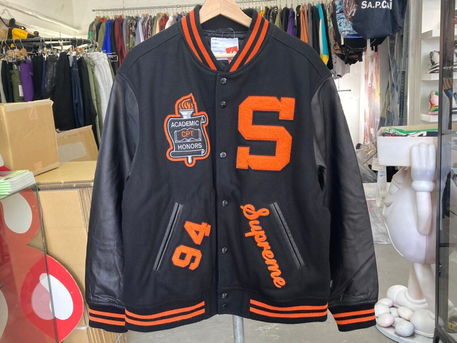 supreme team varsity jacket black
