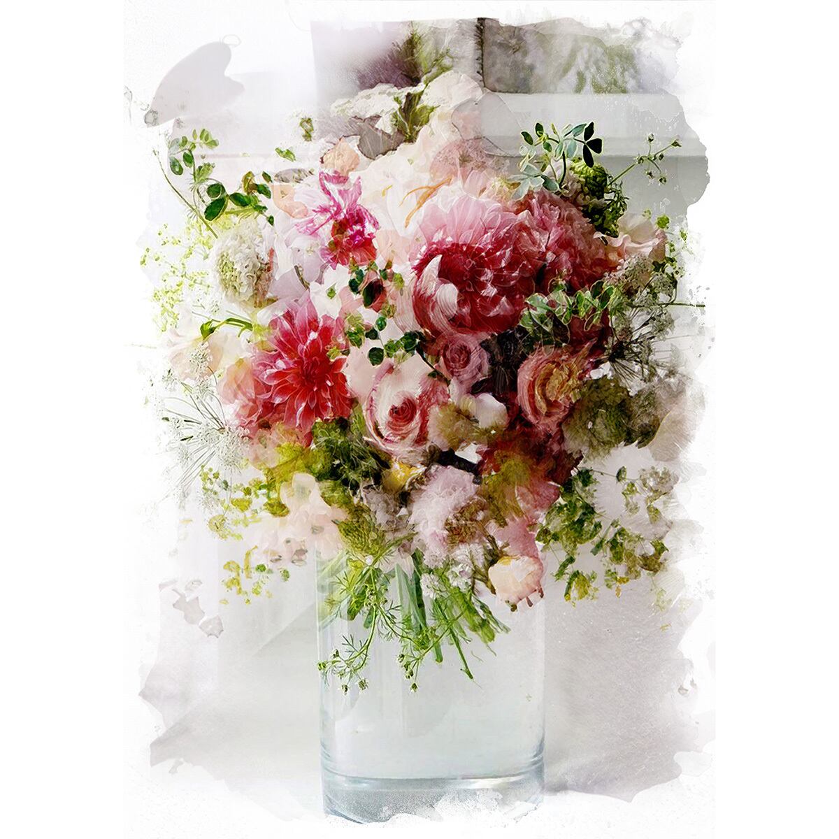 絵画 花(フラワー) 花瓶の花 インテリアアート額付き 水彩画・油絵調