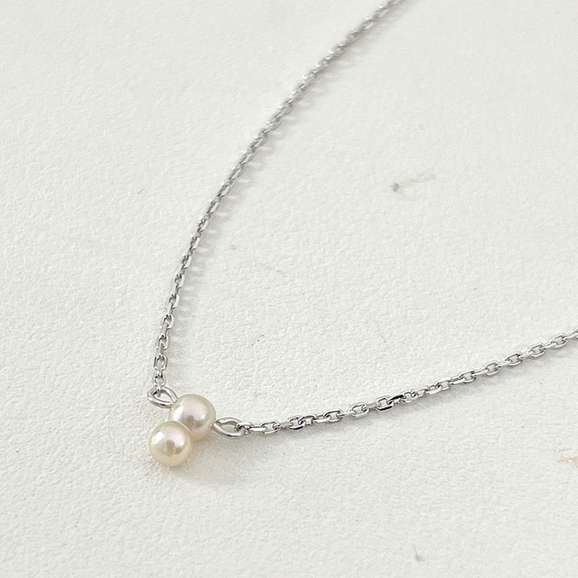 伊勢・縁結びアクセサリー「二見結ひ」双子真珠ペンダント –／シルバー925チェーン45cm