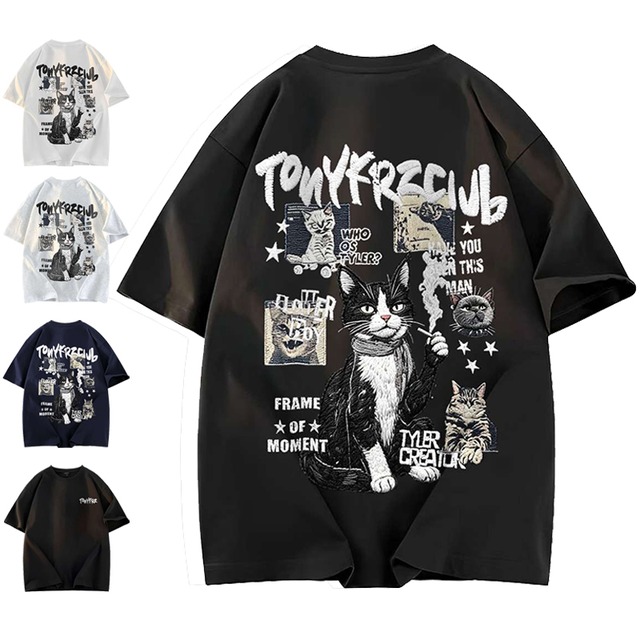 【ImcTLシリーズ】★Tシャツ★ ユニセックス 4color トップス 猫 猫柄 メンズ レディース 黒 灰 白 青