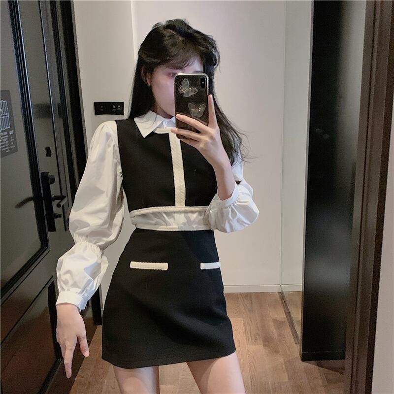 年齢を減らすウエスタンスタイルのスーツ女性の秋のベストベスト2020新しいハーフレングスのスカート+ツーピースシャツ ブラックストロベリース60991439622