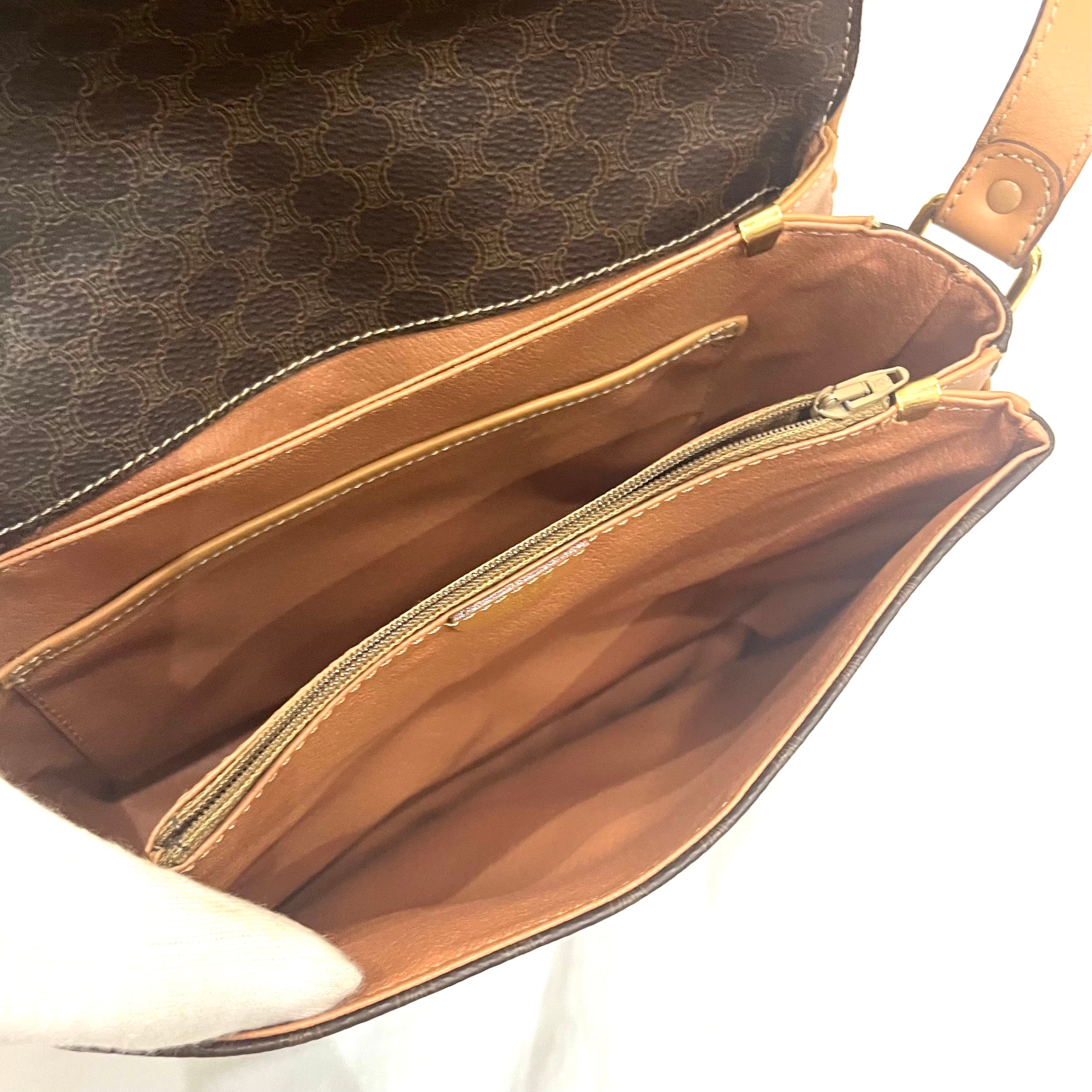 CELINE】2407 セリーヌマカダム ショルダーバッグ／ブラウン×pvc