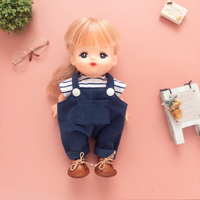 【2点セット】トレーナーサロペット服(ブルーボーダーT)メルちゃんソランちゃん