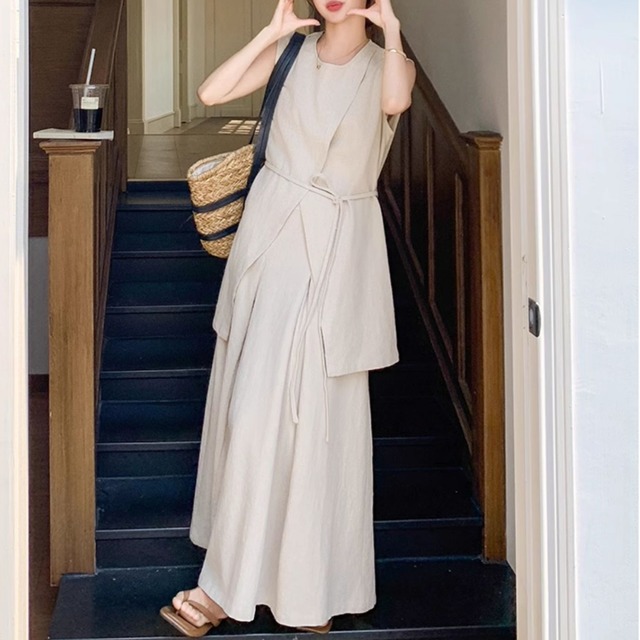 【セット】ノースリーブトップス＋ Aラインスカート　M0354