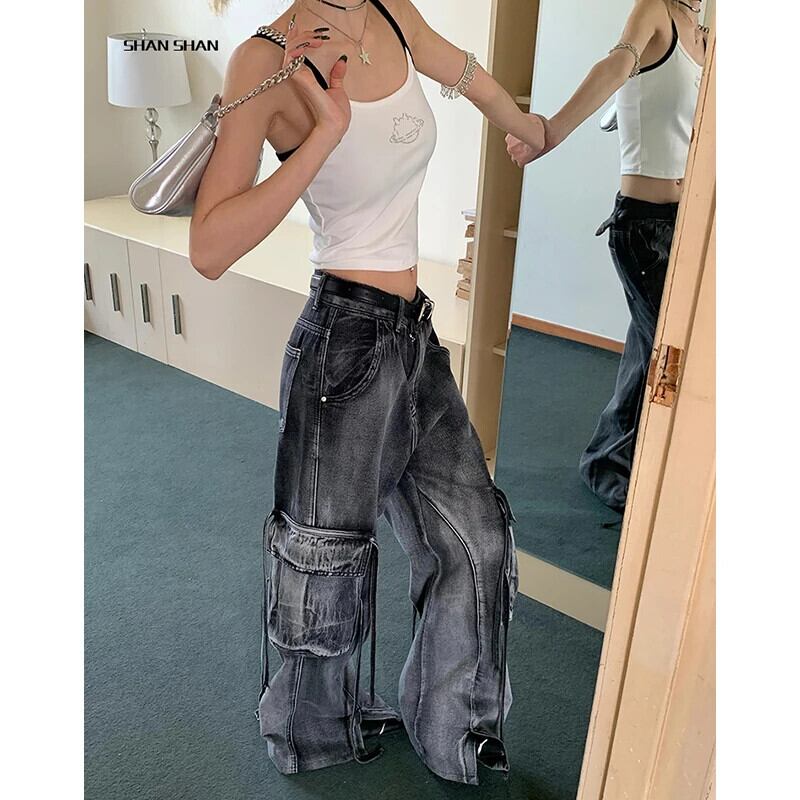 y2k 個性的カーゴフレアデニムカーゴフレアパンツ