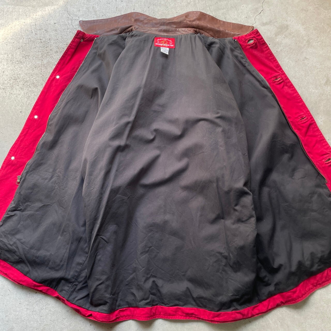 90s Marlboro マルボロ オイルドジャケット レザー襟 ワインレッド 古着 90s Marlboro マルボロ 襟 本革 レザー キャンバス カバーオール