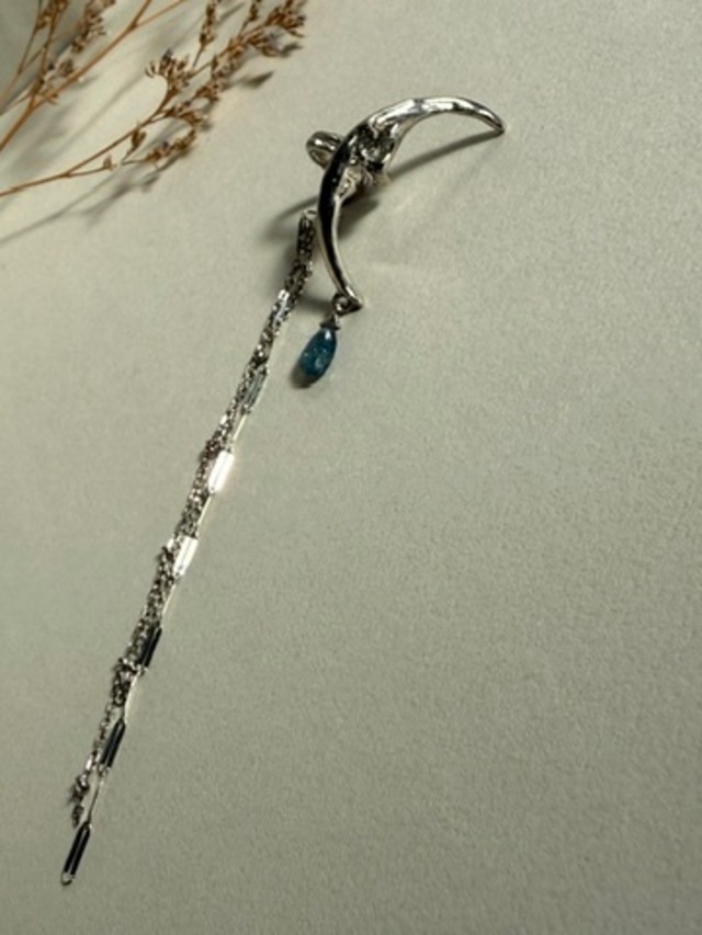 三日月アクアマリン、ブラックルチル、水晶イヤーカフ | RUKUS