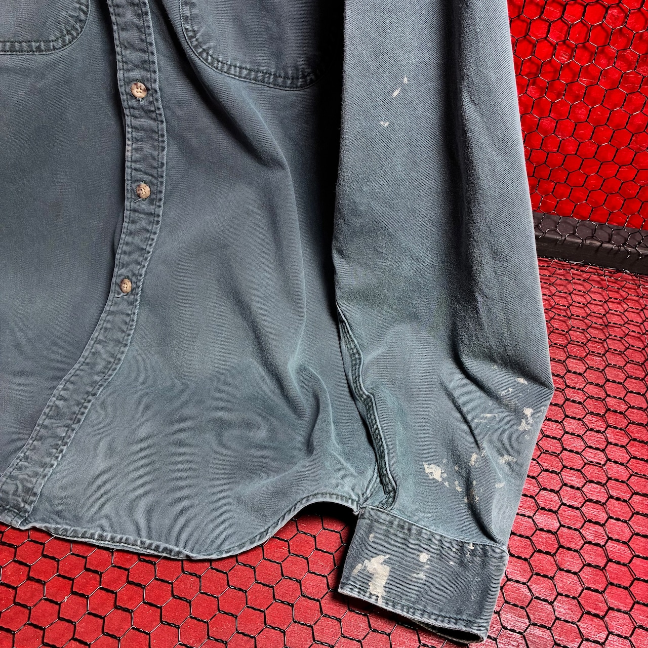 90s Carhartt ダックシャツ ペンキ リアルワーク グリーン カーハート