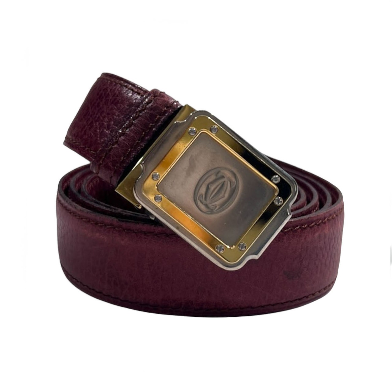 must de cartier カルティエ タンク サントス バックル レザー ベルト /ボルドー