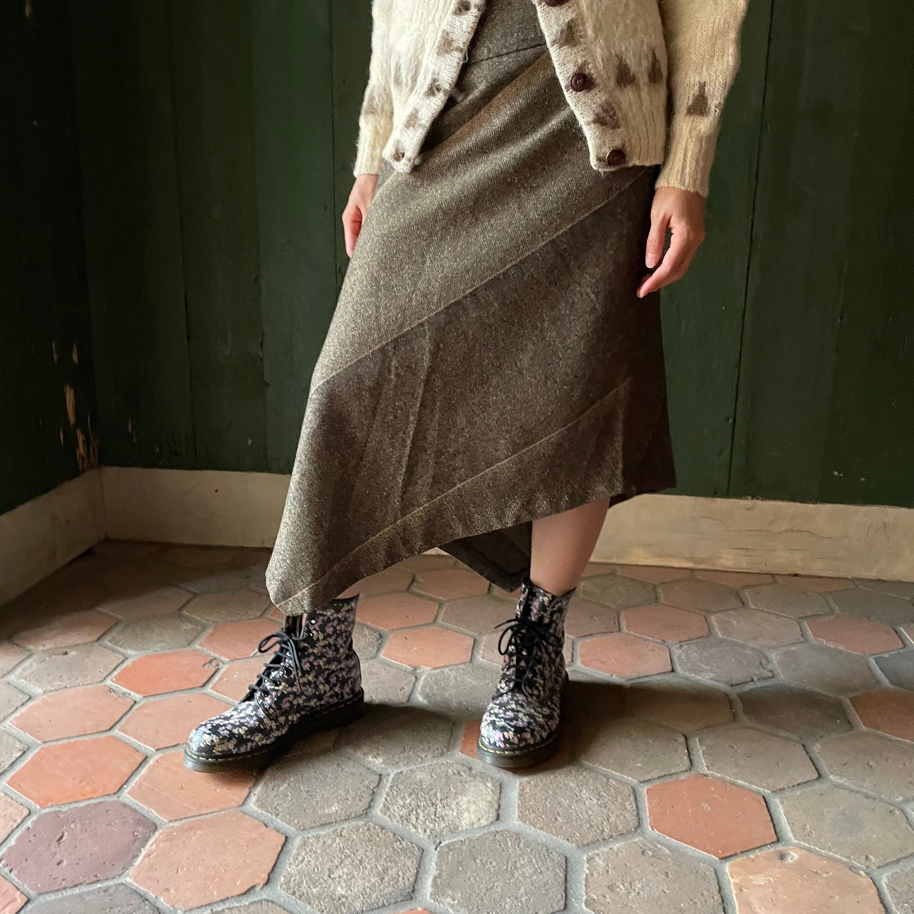 70s Germany vintage bias tweed asymmetry skirt 70s ジャーマニー ヴィンテージ バイアス ツイード  アシンメトリー スカート