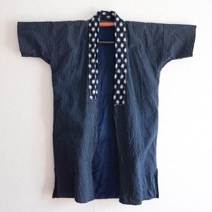 野良着 藍染襟 木綿 着物 古布 縞模様 クレイジーパターン ジャパンヴィンテージ リメイク素材 大正 昭和 | noragi jacket indigo collar kimono cotton japanese fabric vintage stripe crazy pattern