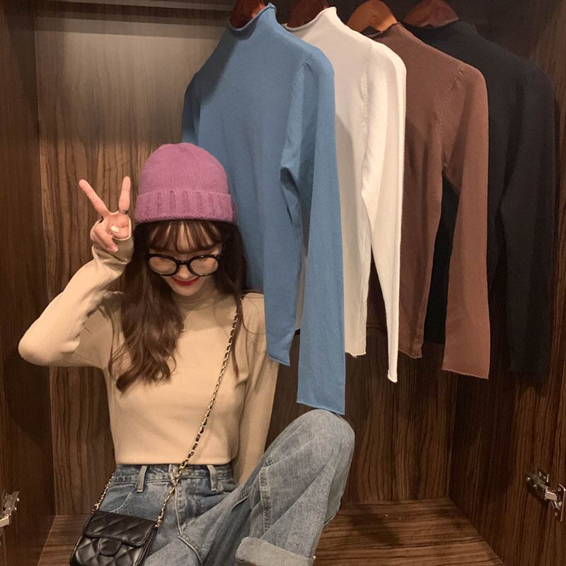 ブルーカラーシャツ レディースオータムウィンタースタイルセーター スリムニット長袖スリーブトップス スプリング ロング 春物 秋物 冬物 YY-ファッション12997889471