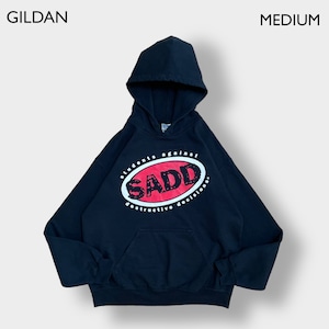 GILDAN プルオーバー パーカー SADD プリント ロゴ スウェット フーディー ブラック M us古着