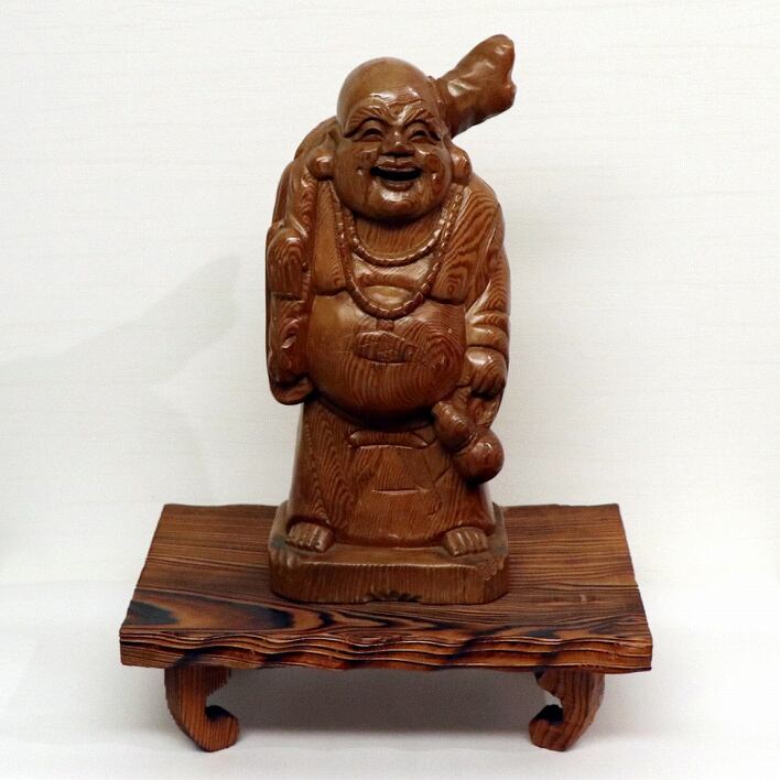 木彫り　縁起布袋　台 木彫り・布袋・置物・台付・No.190730-39・梱包サイズ100 | リサイクル