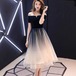 結婚式ドレス レディース オフショルダー グラデーション 透け感 シースルー シアー ミモレ丈 ひざ丈 演奏会 発表会 披露宴 謝恩会 パーティードレス イブニングドレス 華やか エレガント