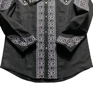 black fake suede band collar embroidery shirt