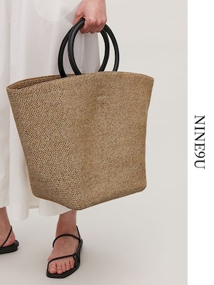 large ring-handle straw-bag basket-bag【NINE6133】