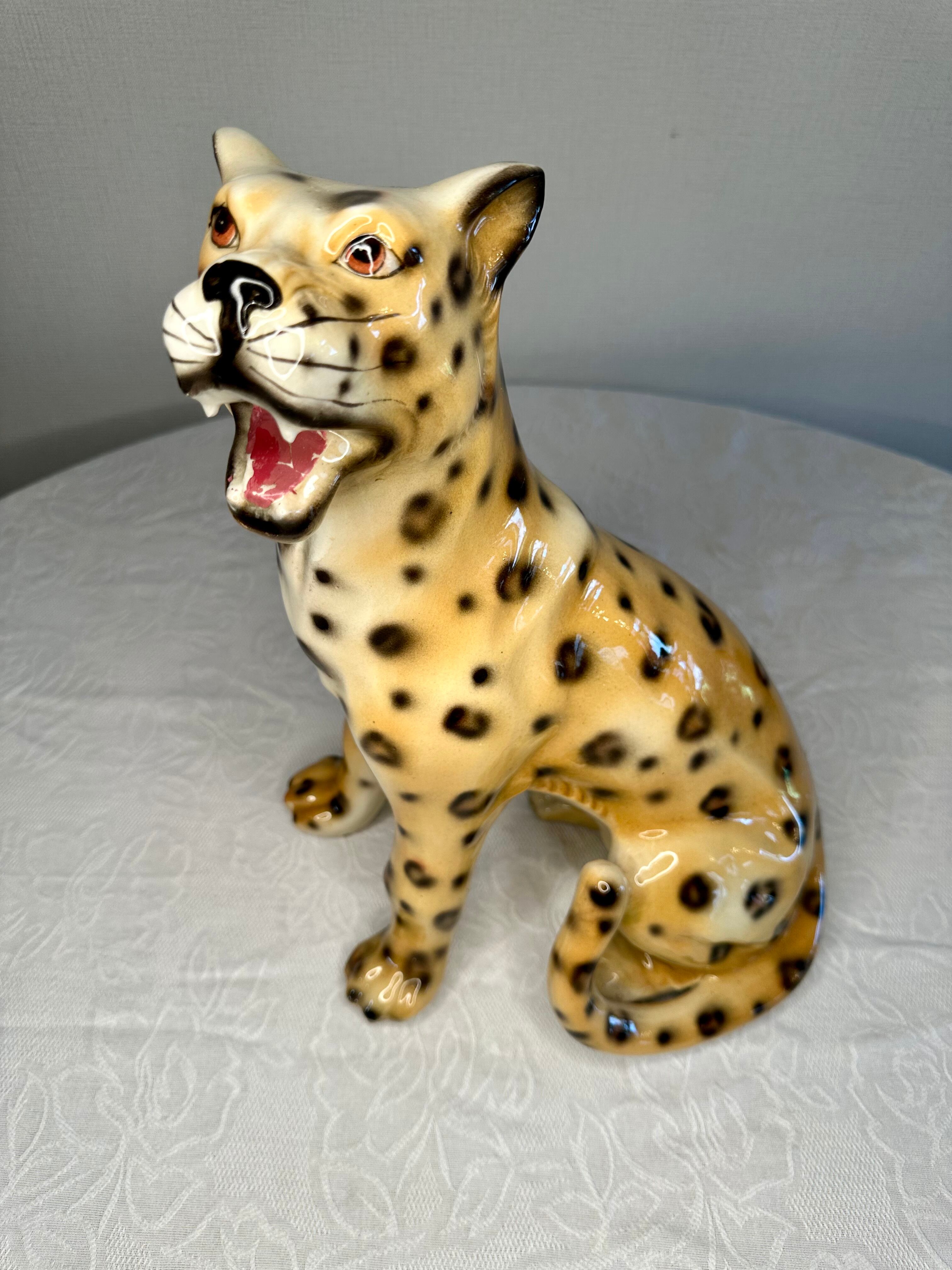 ヒョウの置物 陶器 レオパード 高さ38.5cm 輸入品 | VINTIQUES