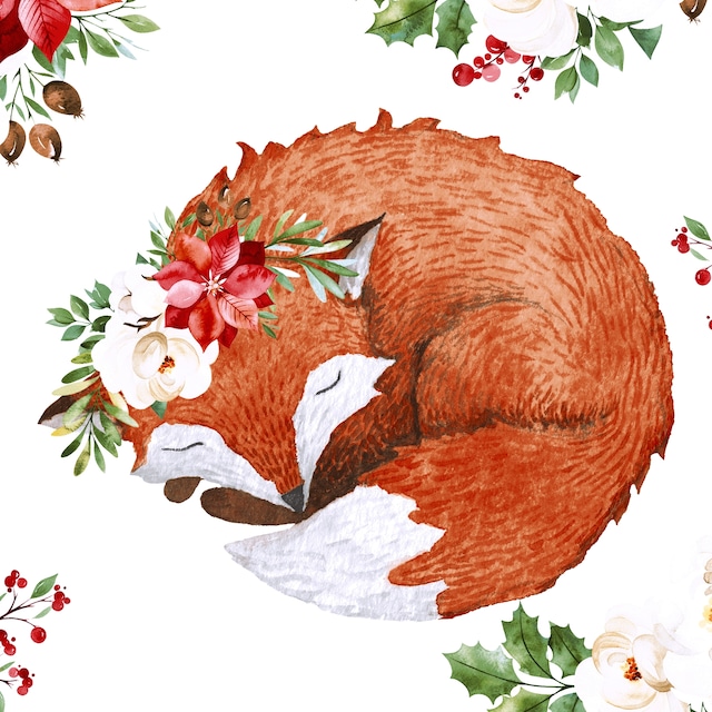 【Paper+Design】バラ売り2枚 ランチサイズ ペーパーナプキン Floral fox ホワイト