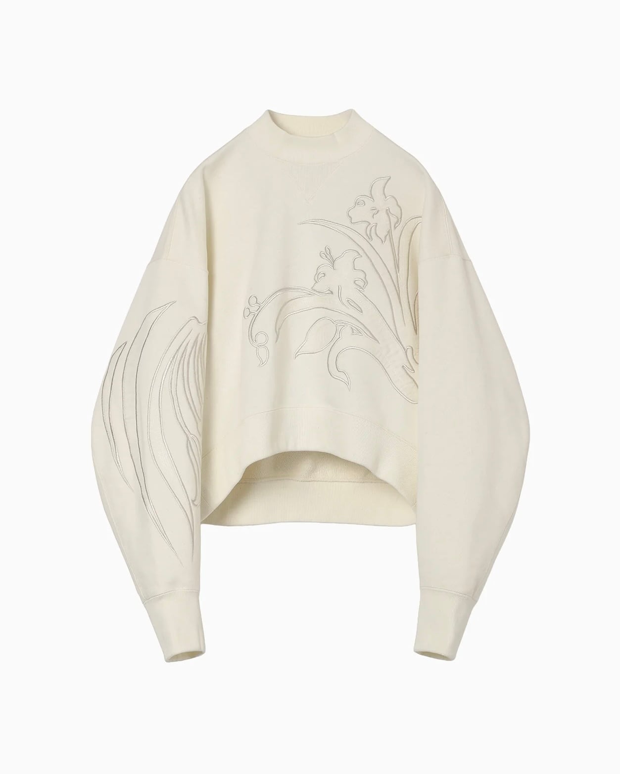 Mame Kurogouchi】Floral Embroidery Short Sweat Top /ecru | TOLMA.