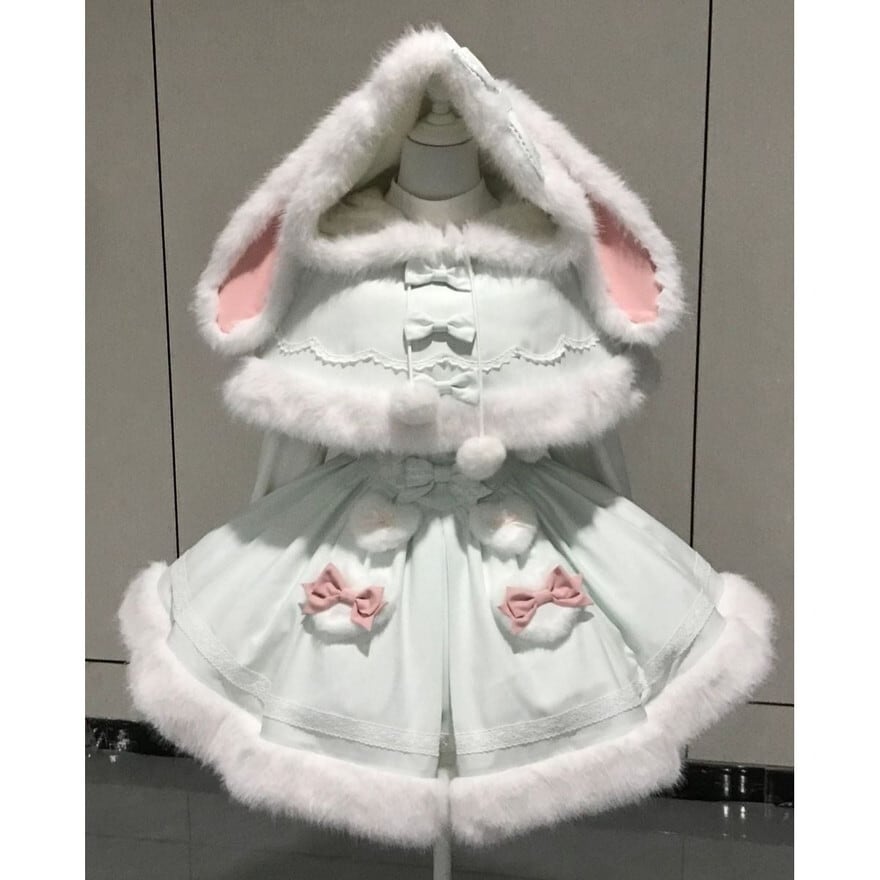 冬ロリータ／量産型コーデ】ふわもこ ウサギ耳 ケープ付き2点セット