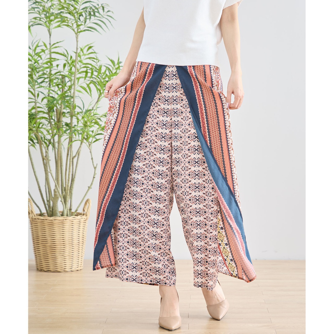 【SALE 13%OFF 4/12 10:00まで】TRUBE 総プリントエスニックパンツ【M~L】オレンジ