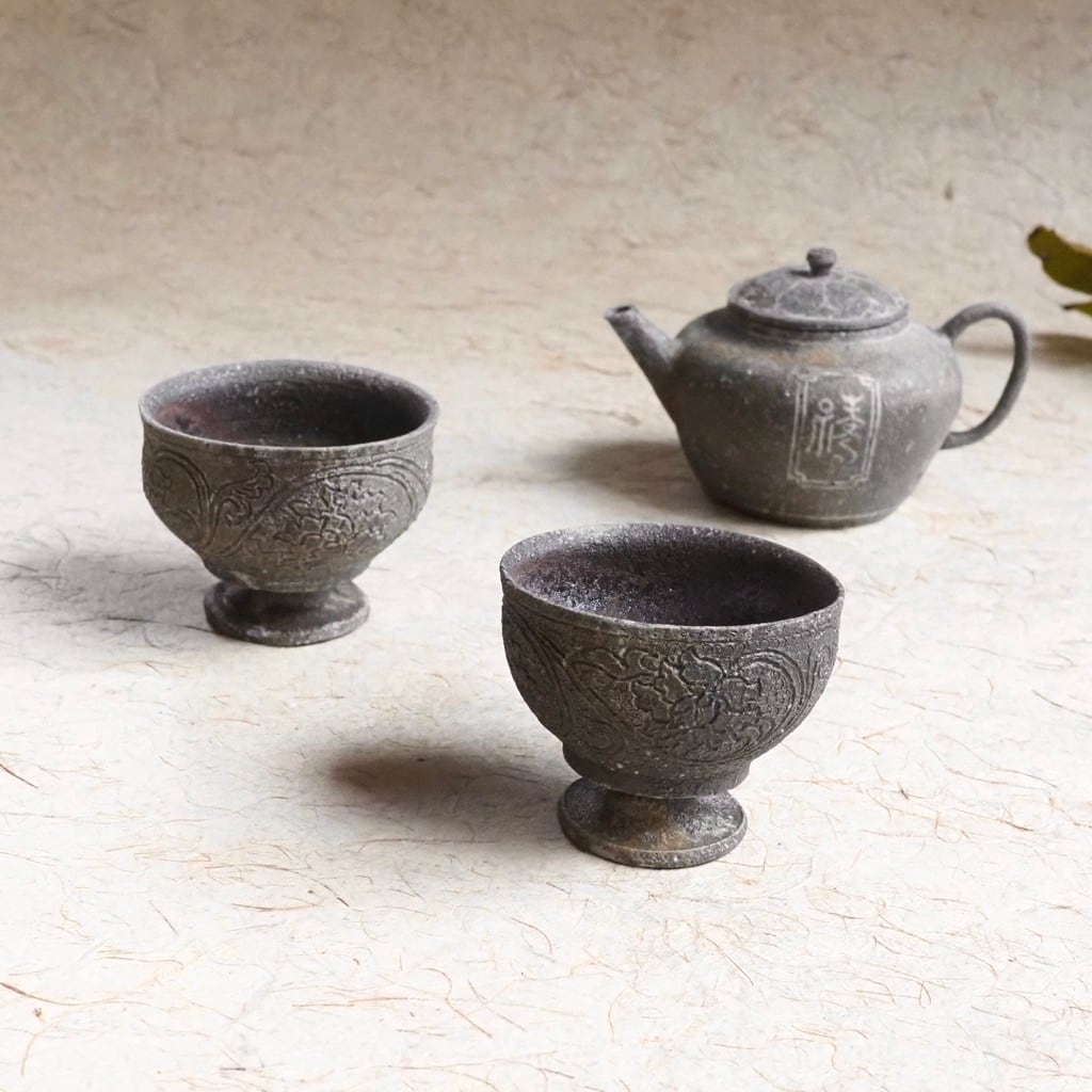 土本訓寛・久美子/焼締 陰刻 高坏