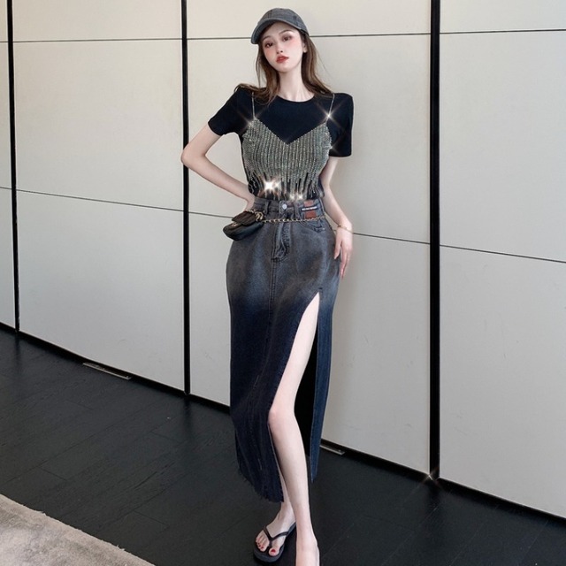 Tシャツ ハイウェストウェストスカート ハンチェンe3422183629