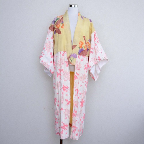 襦袢 着物 クレイジーパターン 桜 紅葉 ホオズキ ジャパンヴィンテージ  昭和 | Kimono Robe Long Juban Crazy Pattern Japan Vintage