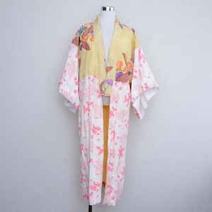 襦袢 着物 クレイジーパターン 桜 紅葉 ホオズキ ジャパンヴィンテージ  昭和 | Kimono Robe Long Juban Crazy Pattern Japan Vintage