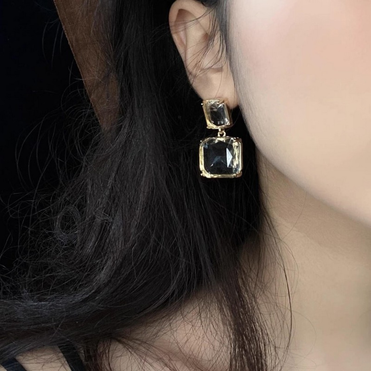 レトロジェムストーンピアス W10182