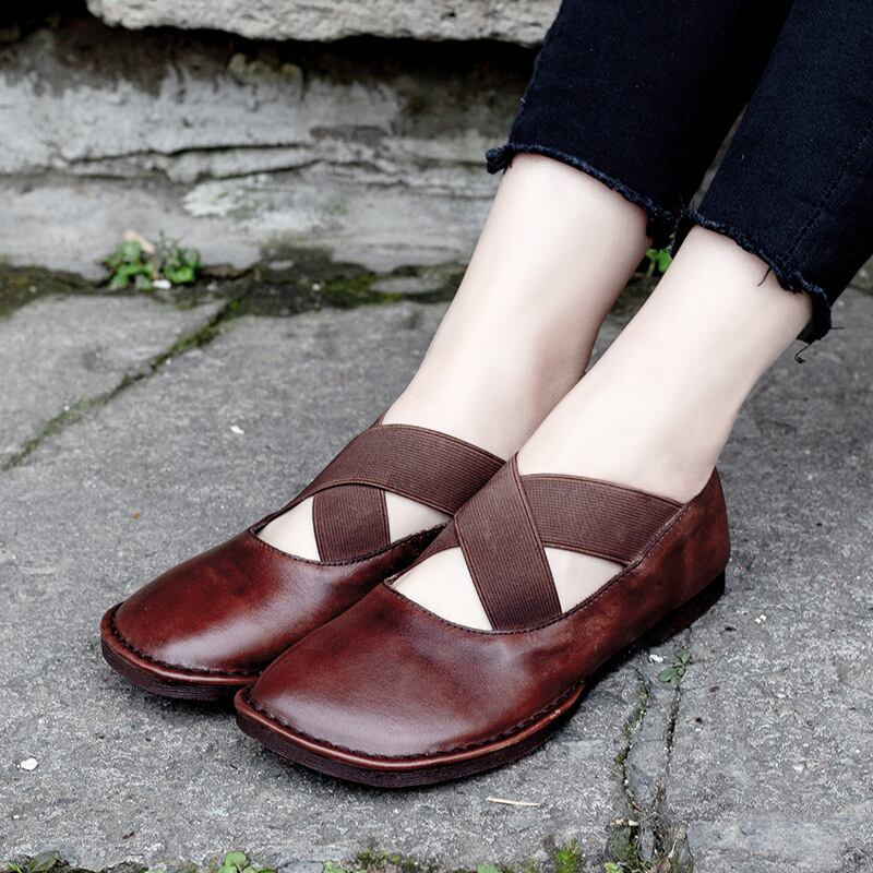 スタンダードレザースプリングサマーストレッチシングル 靴 シューズ レトロ エラスティック 伸縮 春物 夏物 ラウンドトー Yiranxuaディースワード74399501667
