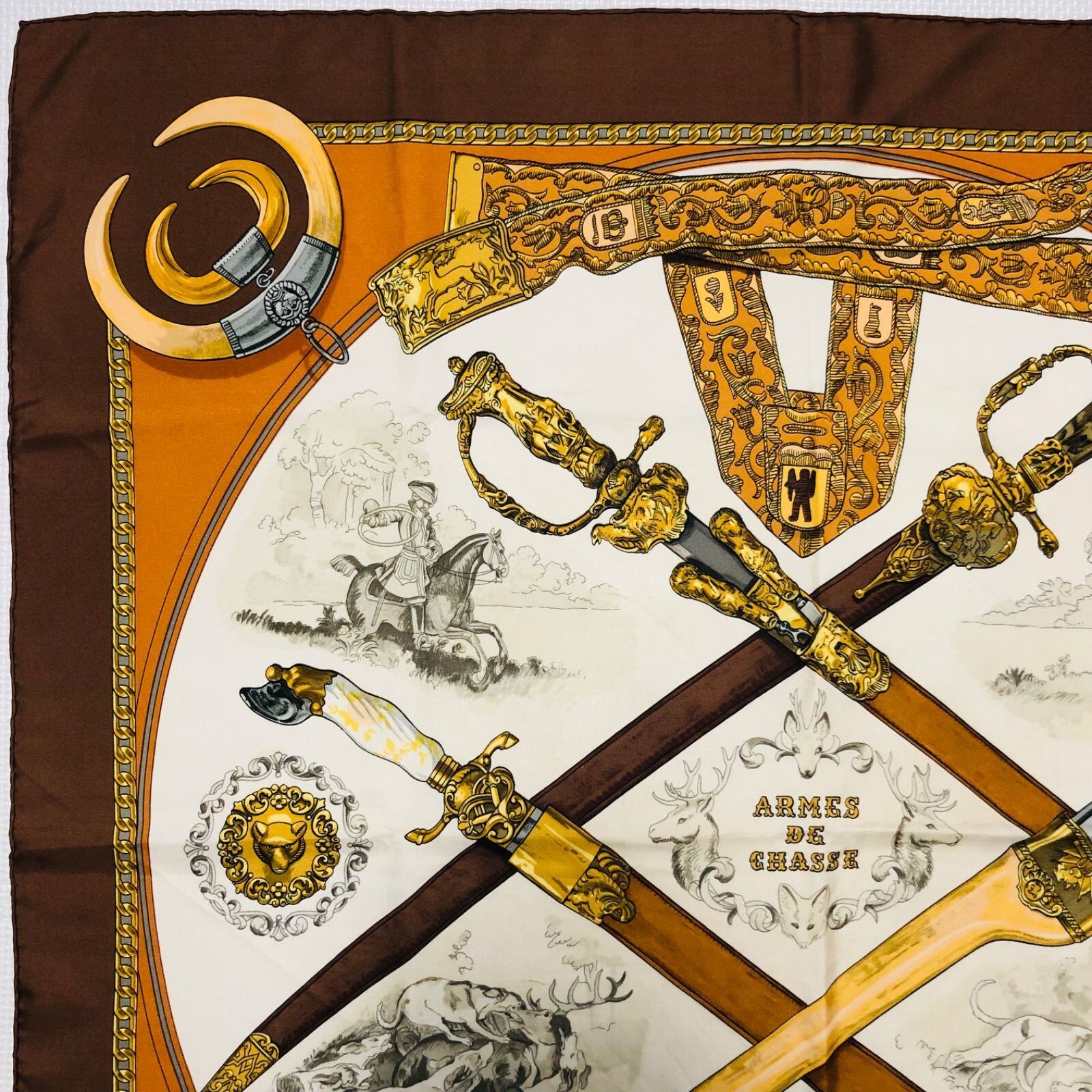 □美品□希少□HERMES エルメス カレ90 ARMES DE CHASSE 鹿狩り 大判