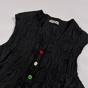 希少 レア ISSEY MIYAKE MEN イッセイミヤケ メン シワ加工 カラフルボタン ジレ ベスト サイズ M /ブラック/ビンテージ