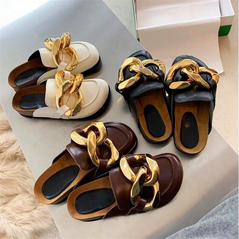 【新作】【送料無料】 レディーススリッパメタルチェーンデコレーションスクエアヘッドフラットスリッパブラックホワイトインウィンドスリッパサマースリッパ ミュール 靴 シューズ 夏物 スクウェア 10b398883684365
