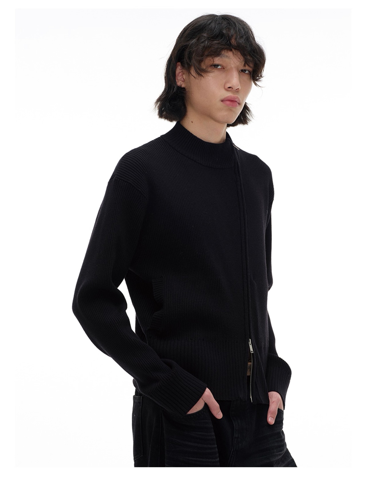 JCAESAR STUDIO Oblique Zip Knit Top