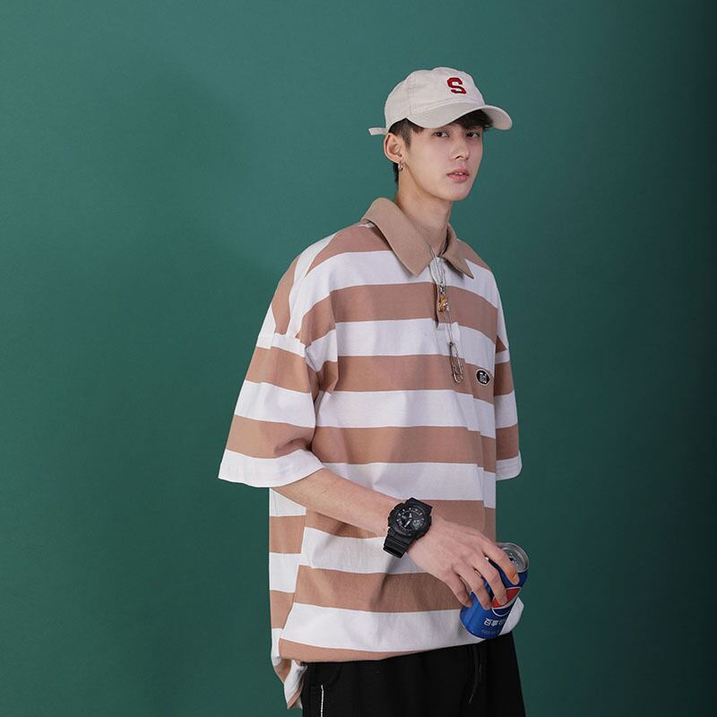 全2色 Tシャツ カットソー ボーダー カジュアル 襟付き 半袖