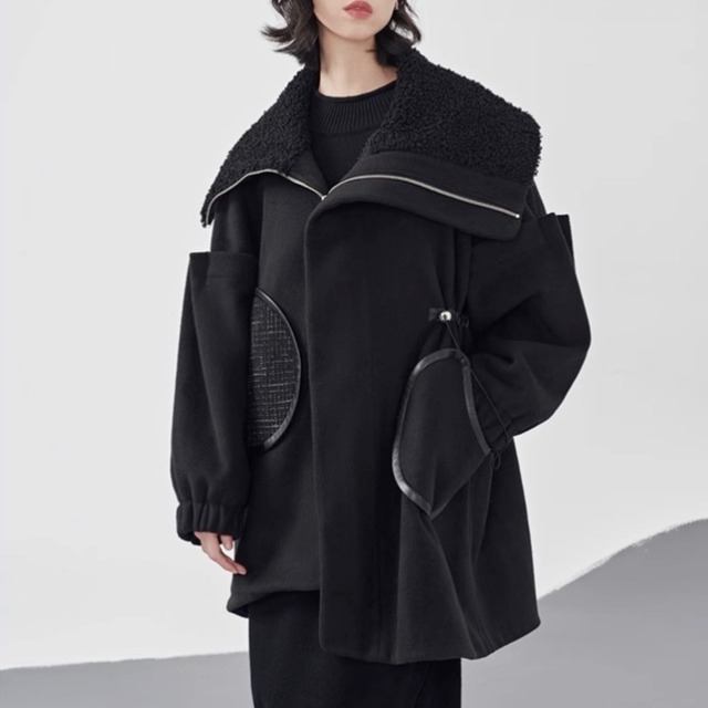 Boa collar asymmetrical coat C1620
