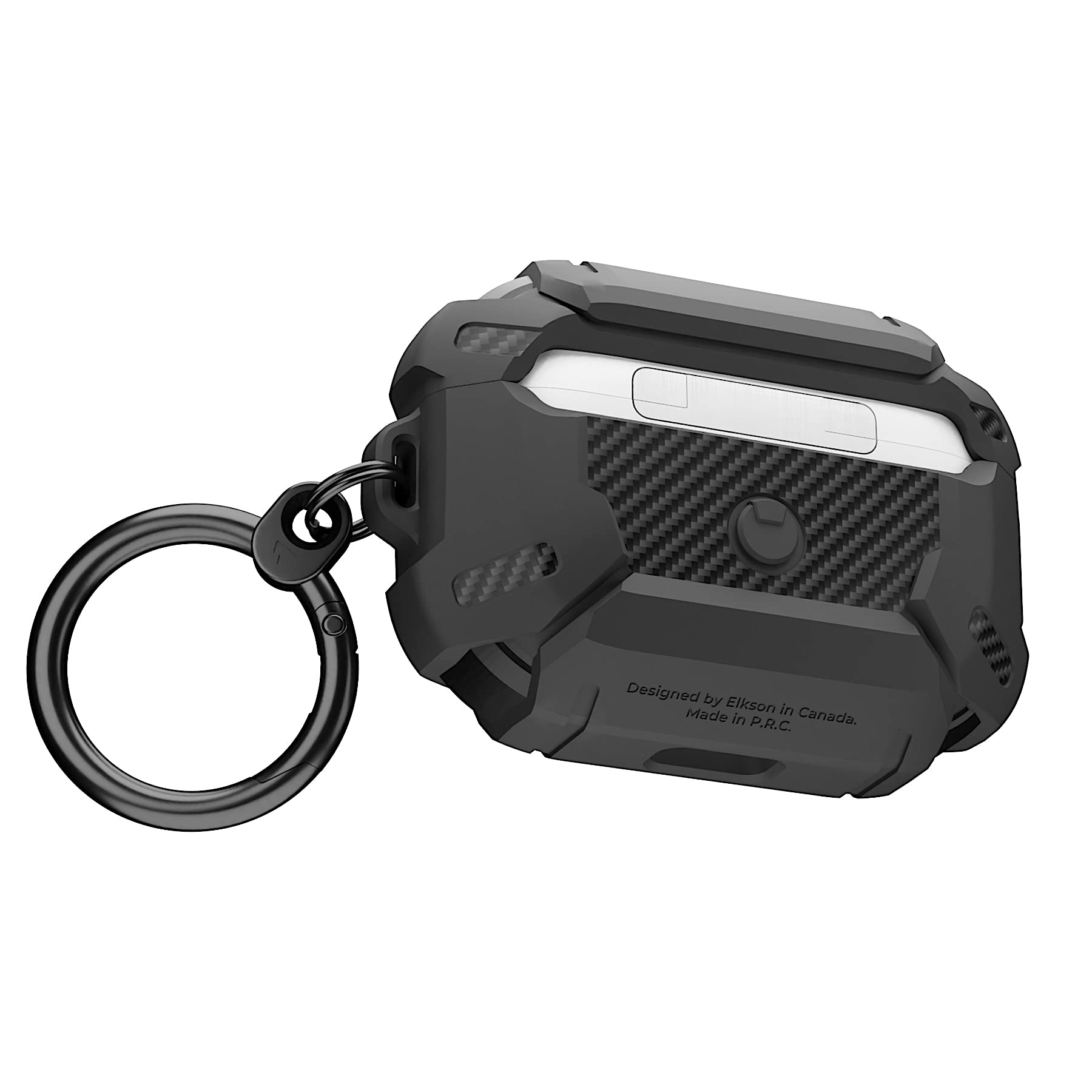【在庫のみ】ElksonExiaシリーズミリタリーAirPodsProケースフルボディハードシェル保護カバーケーススキンAirPodProブラック用キーホルダー付き