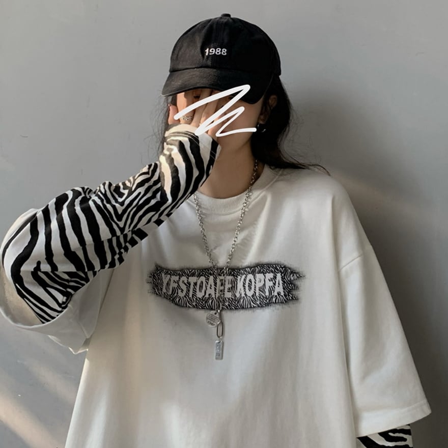 Tシャツ フェイクツーピース ゼブラ柄 ファッション｜天使と悪魔