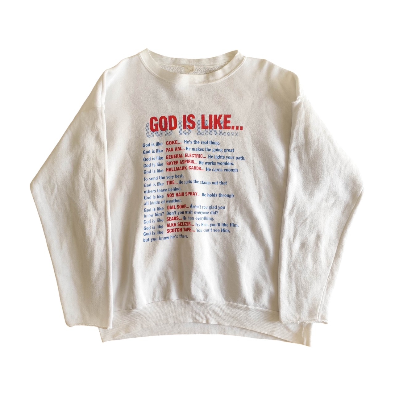 GOD IS LIKE メッセージプリントトレーナー USA製 ホワイト XL