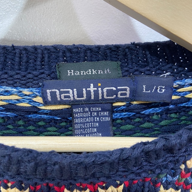 『送料無料』Nautica ノーティカ 90s パッチワークデザインセーター インディゴ L