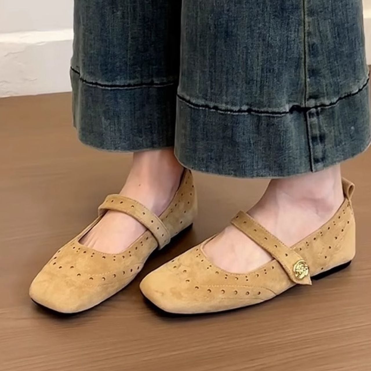 ヴィンテージ風 パンチングメリージェーン フラットシューズ Ln00048