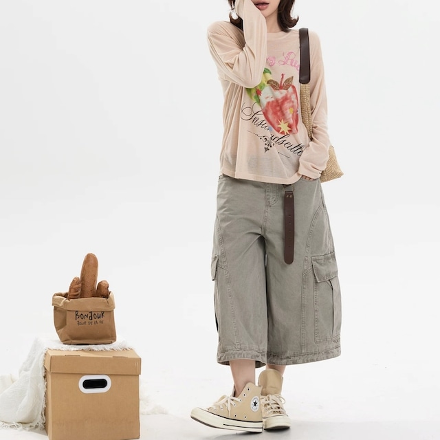アップルモチーフシアーロングスリーブTシャツ 2col R02546