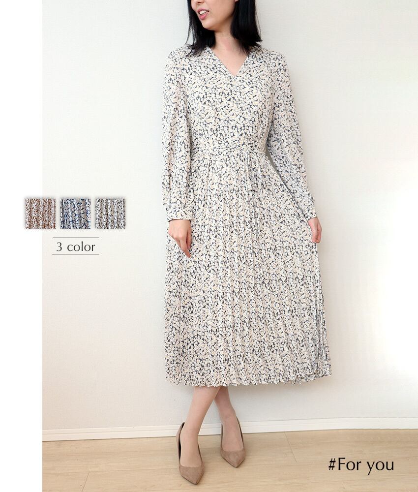 【新作入荷】柔らか花柄プリーツワンピース_e0002203019