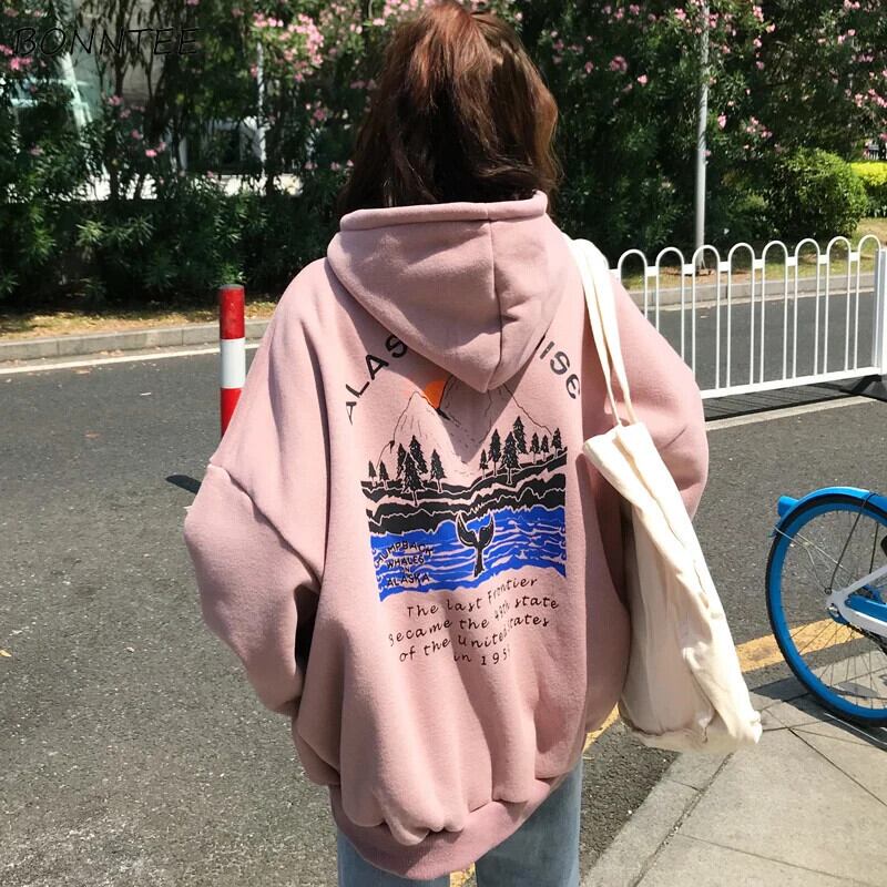 【新作】【送料無料】 パーカー女性冬ルーズボーイフレンドイン原宿日本カップルストリートウェア漫画印刷厚い女性トレーナー毎日ソフト 025852982484