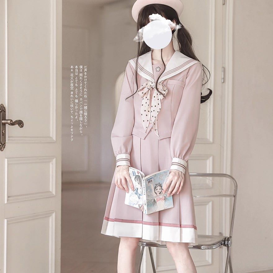 量産型 セーラーセットアップ ピンク×プリーツスカート 制服風｜WithU