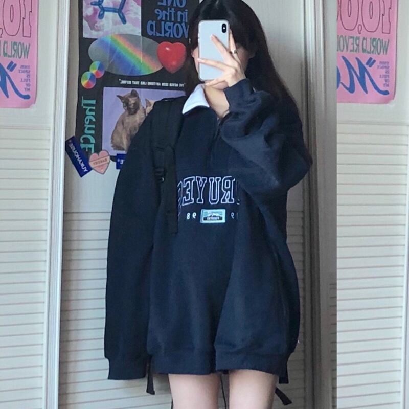 ラウンドネックセーター スプリングオータム薄手ルーズスタイル ロング 春物 秋物 Oネック 試着室6274638071