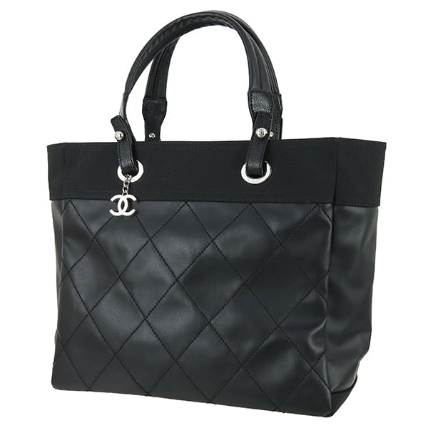 Unused CHANEL シャネル トートバッグ パリビアリッツ トートMM A34209 ワイルドステッチ ブラック シルバー金具 A4サイズ収納可 コーティングキャンバス 未使用